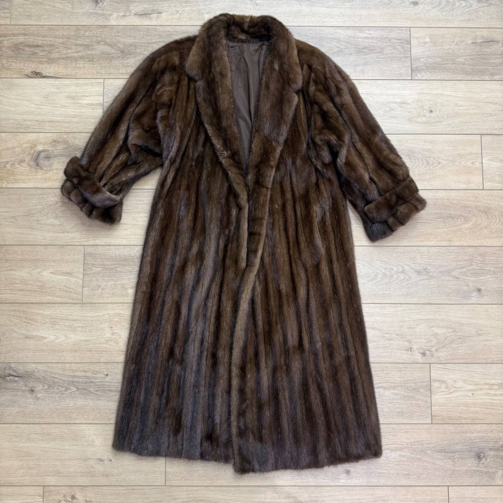 Vintage Genuine Mahogany Mink Full Length Fur Coat Brown Longline Jacket XL READ